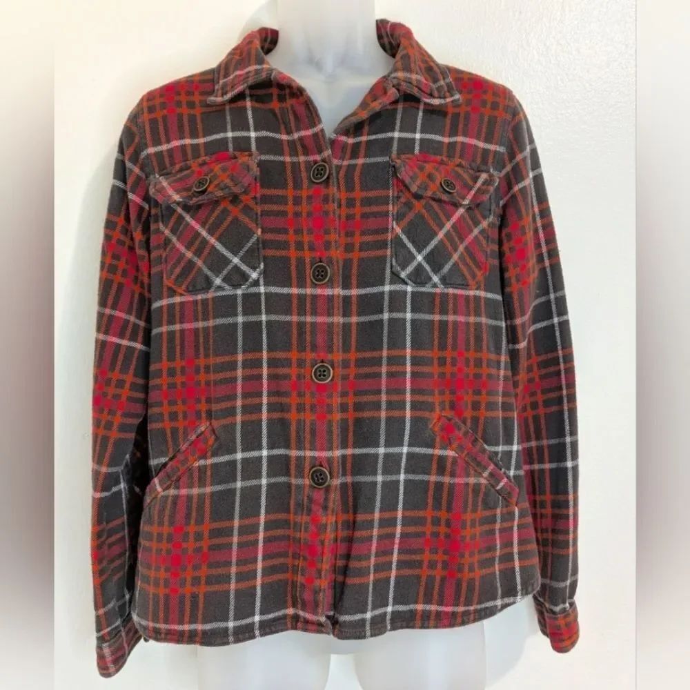Woolrich Plaid Cabincore Outdoors Preppy Western Chore Button Down Top Shacket L